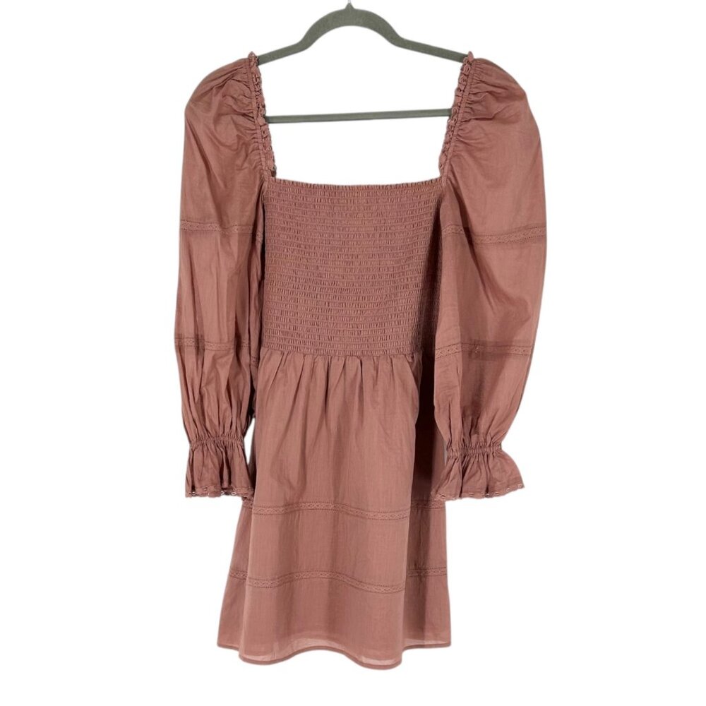 NWT Reformation Dunes Organic Cotton Smocked Mini Dress in Praline - Picture 2 of 8